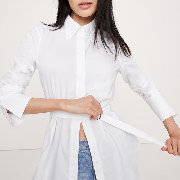 NWT Banana Republic White Cotton Poplin Belted Button-Up Tunic Top Shirt PS - Picture 3 of 4